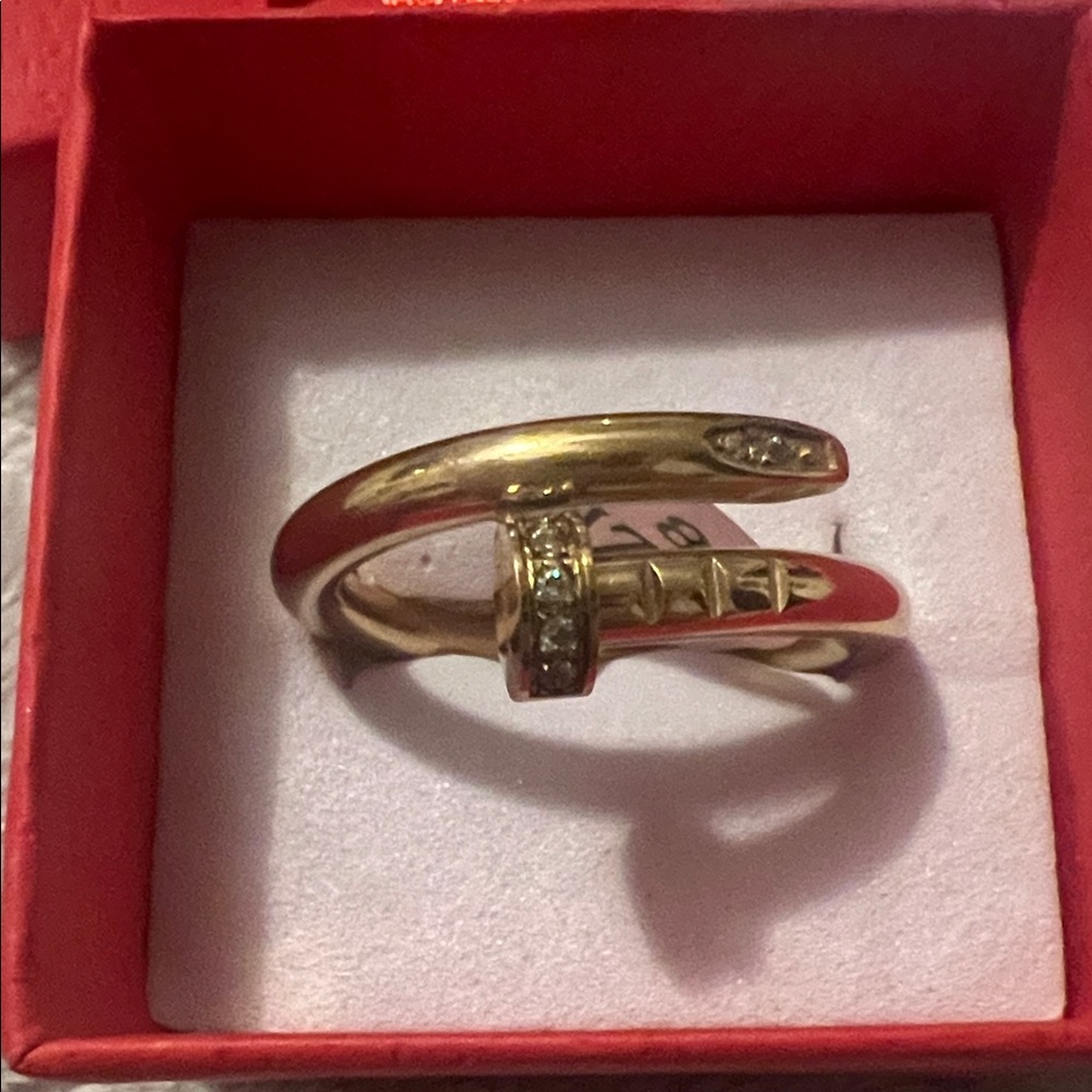 Fashion Jewelry Gold-Tone Nail Wrap Ring with Crystal Accents